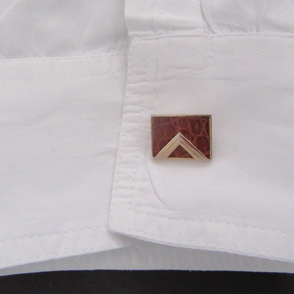 SWANK brown faux alligator leather cufflinks with gold tone chevron design MCM - Picture 4 of 5